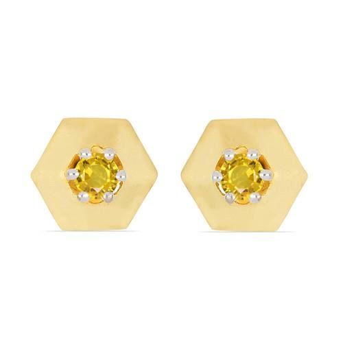 BUY 14K GOLD NATURAL YELLOW SAPPHIRE SINGLE STONE EARRINGS